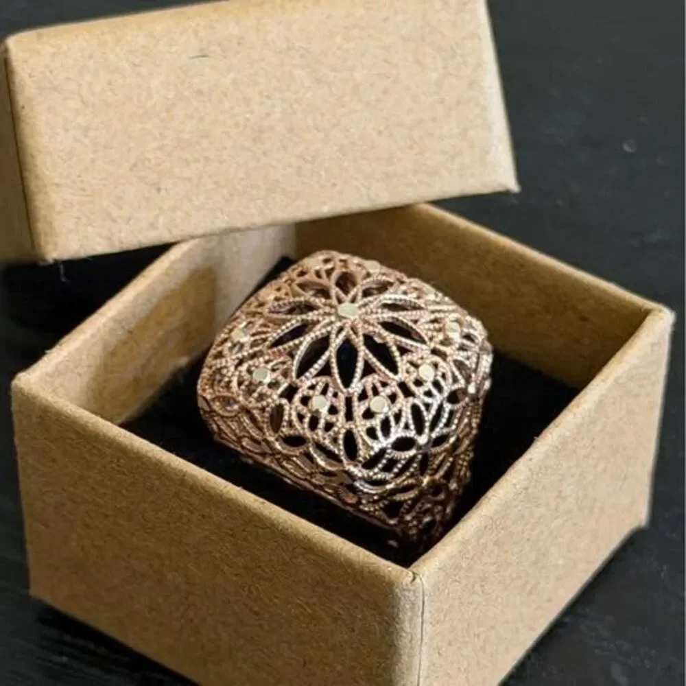 Vintage Sterling Rose Gold Filigree Ring Size 7 | Adjustable